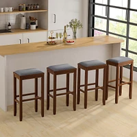 Costway Set of 2 Upholstered Bar Stools Wooden Counter Height Dining Chairs Brown