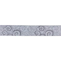 Melrose Gray and Silver Glittered Swirl Wired Craft Christmas Ribbon 2.5" x 20 Yards