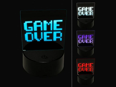 Pixel Video Game Over Text 3D Illusion LED Night Light Sign Nightstand Desk Lamp