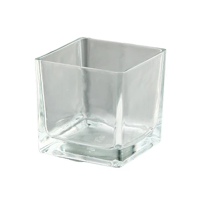 CC Home Furnishings 4" Clear Square Handblown Glass Vase