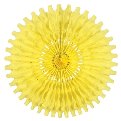 Beistle Club Pack of 12 Canary Yellow Tissue Fan Hanging Decorations 25"