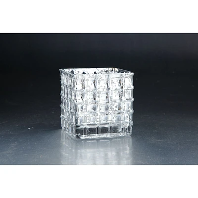 CC Home Furnishings 4.5" Silver Glass Block Tea Light Candle Holder