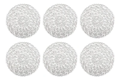 CC Home Furnishings Set of 6 Silver Colored Woven Paper Round Placemats 15"
