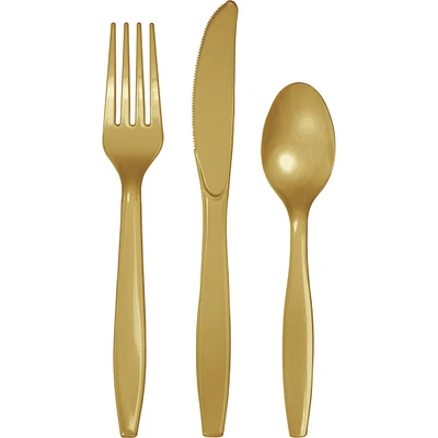Party Central Club Pack of 216 Glittering Gold Party Knives, Forks and Spoons 7.5"
