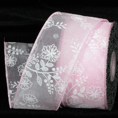 The Ribbon People Shimmering Baby Pink Flower Wired Craft Ribbon 2" x 40 Yards