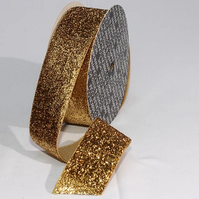 The Ribbon People Gold Glitter Woven Edge Velvet Craft Ribbon 1.5" x 11 Yards