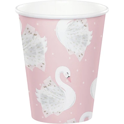 Party Central Club Pack of 96 Pink Stylish Swan Disposable Paper Drinking Party Tumbler Cups 9 oz.