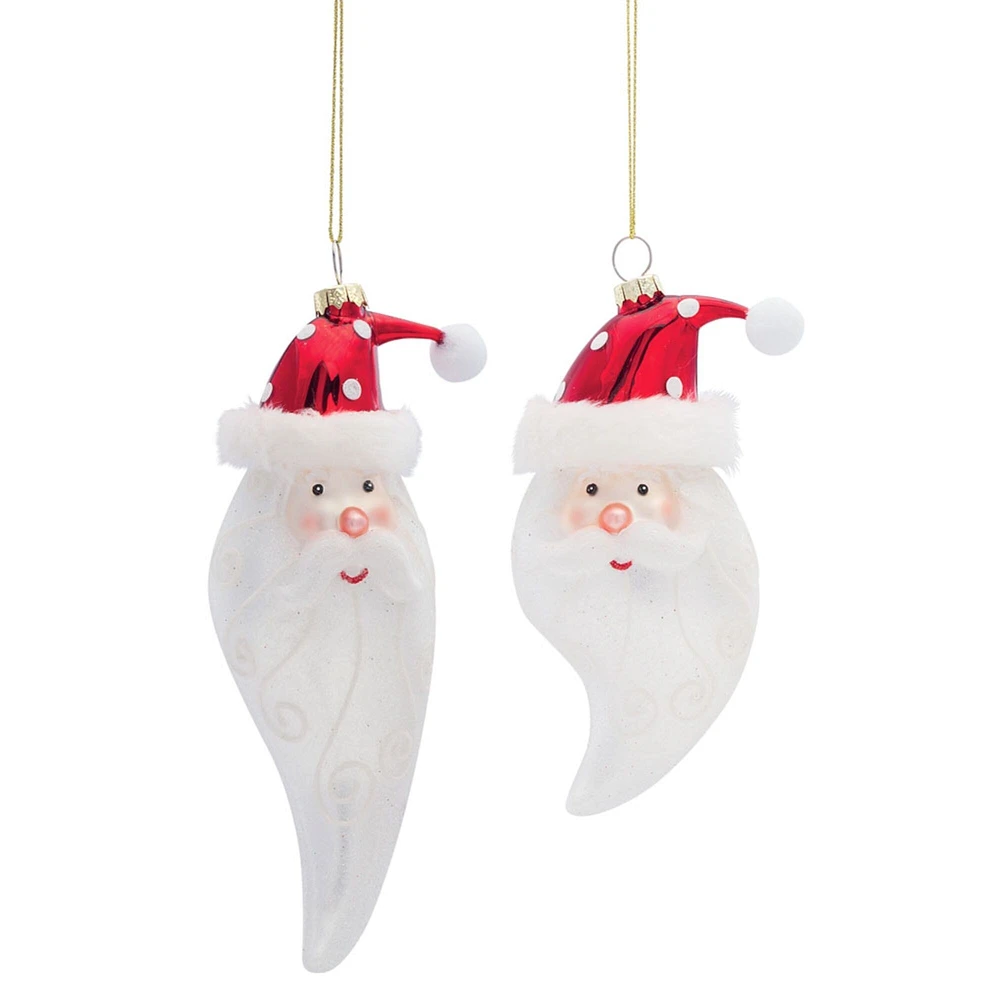 Contemporary Home Living Set of 6 Red and White Hanging Santa Head Christmas Ornaments 7"