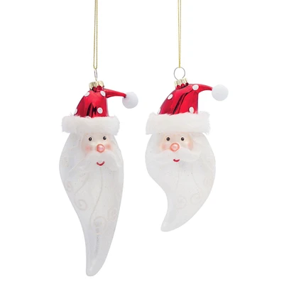 Contemporary Home Living Set of 6 Red and White Hanging Santa Head Christmas Ornaments 7"