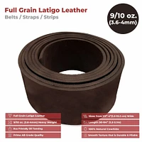 ELW 9-10 oz (3.6-4mm) Latigo Leather Straps Belt Grade 60" Cowhide Strips Heavy Duty Holsters, Sheathes, Harness, Saddle, Armor