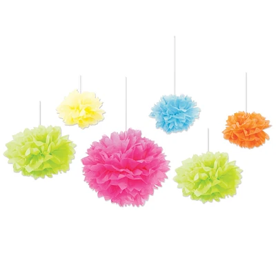Party Central Pack of 6 Baby and Pom Pom Tissue Fluff Balls Decors 10.5