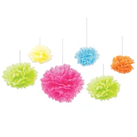 Party Central Pack of 6 Baby and Pom Pom Tissue Fluff Balls Decors 10.5