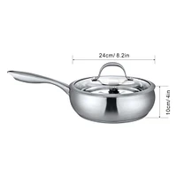 J&V TEXTILES Stainless Cookware, 9.5-Inch Fry Pan with Lid, Tri-Ply Stainless Steel, Professional Grade, Silver,