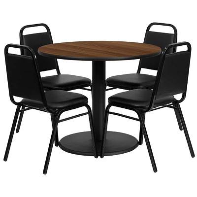 Emma and Oliver 36" Round Laminate Table Set with 4 Trapezoidal Banquet Chairs