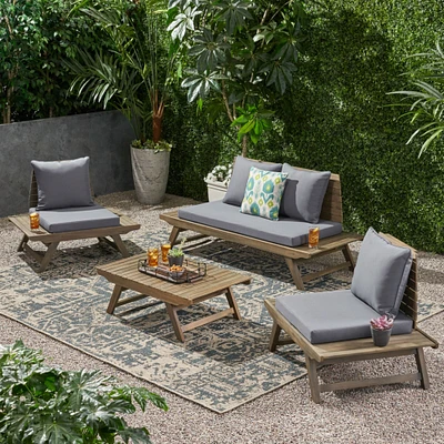 GDFStudio Lucy Outdoor Acacia Wood 4 Seater Chat Set