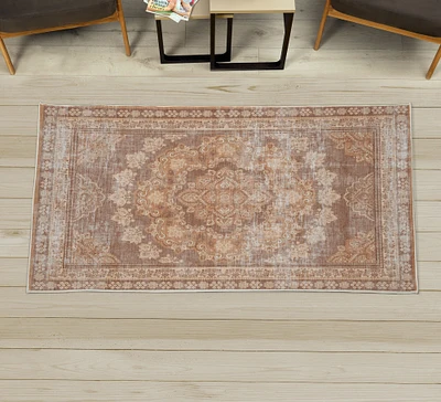 Ambesonne Vintage Decorative Rug, Weathered Style Print of Medallion Ornaments and Bohemian Flourishes, Quality Carpet for Bedroom Dorm and Living Room, Peach and Pale Redwood