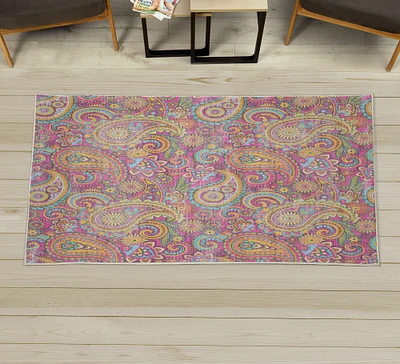 Ambesonne Paisley Decorative Rug, Mandala Florals Based on Traditional Eastern Oriental Pastel Color Graphic Design, Quality Carpet for Bedroom Dorm and Living Room, Multicolor
