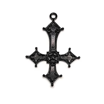1, 4 or 20 Pieces: Black Enamel Inverted Cross Pendants
