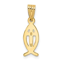 14K Yellow Gold Ichthus Fish Cross Charm Pendant Jewerly 21mm x 7mm