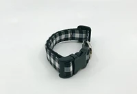 Dog Collar With Optional Flower Or Bow Tie Black And White Checkered Buffalo Plaid Adjustable Pet Collar Sizes XS, S, M, L, XL