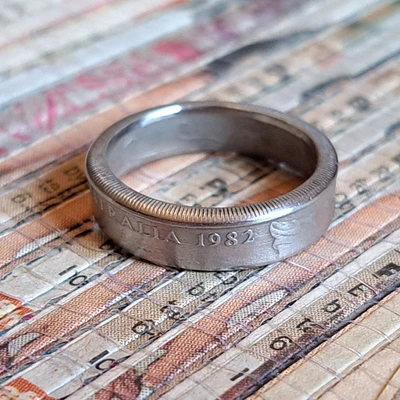 AUSTRALIAN Coin Ring Made with Genuine Foreign Coin from Australia Queen Elizabeth Silver Colored Engagement Wedding Rings Unique Gift