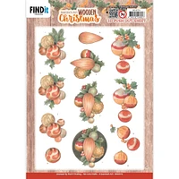 Find It Trading Jeanine's Art 3D Push Out Sheet-Orange Baubles, Wooden Christmas