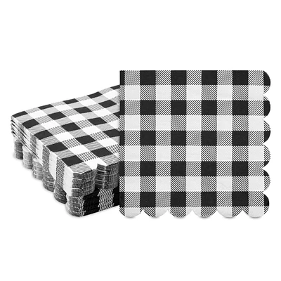 Black Plaid Scalloped Paper Napkins for Party Supplies (6.5 x 6.5 In, 100 Pack)