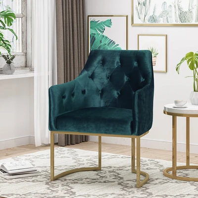GDF Studio Fern Modern Tufted Glam Accent Chair with Velvet Cushions and U-Shaped Base