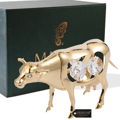 Matashi   24K Gold Plated Crystal Studded Cow Figurine Ornament Tabletop Showpiece Gifts for Birthday, Mothers Day,