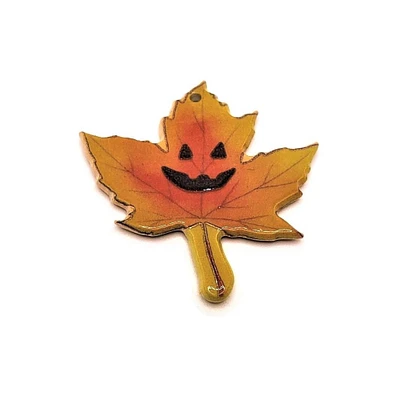 1, 4 or 20 Pieces: Maple Leaf Pendant with Jack o' Lantern Face - Double Sided