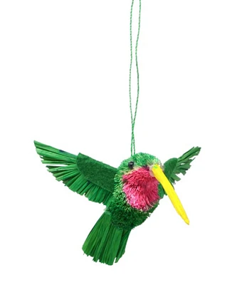 GC Home & Garden 6” Green and Orange Whimsical Bristle Brush Handcrafted Hummingbird Hanging Ornament
