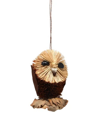 GC Home & Garden 4.25” Dark Brown and Beige Whimsical Bristle Brush Handcrafted Owl Hanging Ornament