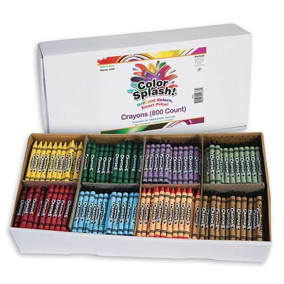 S&S Worldwide Color Splash!® Crayons. Excellent Quality, Superior Value. Great for Classrooms and Groups, Divided Box for Easy Sorting, Includes 100 each of 8 Vibrant Colors, Non-Toxic, Pack of 800.