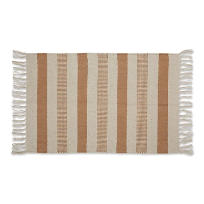 Contemporary Home Living 2' x 3' Beige and Stone Brown Combo Striped Hand-Loomed Contemporary Area Throw Rug