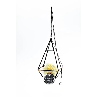 CC Home Furnishings 9" Black and Clear "Garden Time" Hanging Glass Terrarium