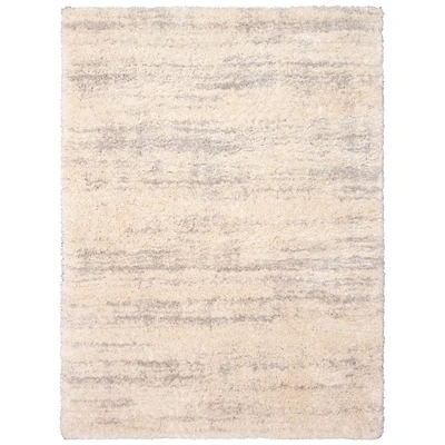 Chaudhary Living 4' x 5.5' Cream and Gray Tonal Pattern Rectangular Shag Area Throw Rug