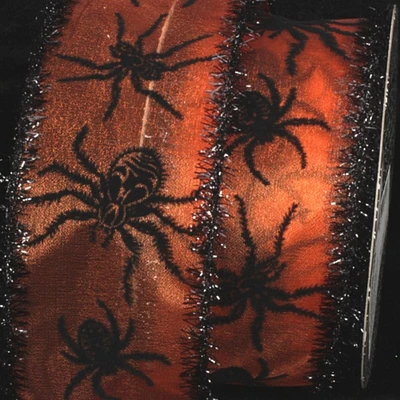 The Ribbon People Sheer Black and Orange Halloween Spiders Wired Craft Ribbon 2.5" x 20 Yards