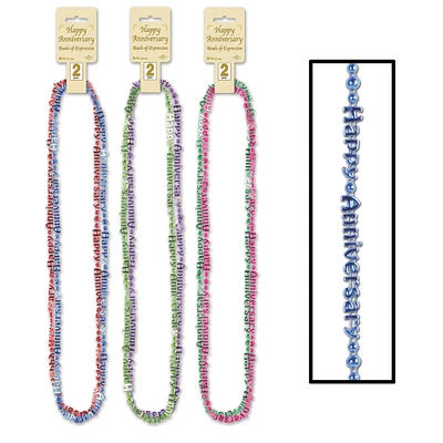 Beistle 24 Multi-Colored “Happy Anniversary” Wedding Beaded Necklace Party Favors 36"