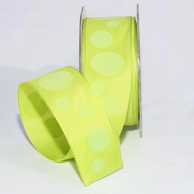 The Ribbon People Lime Green Polka Dotted Fine Taffeta Wired Craft Ribbon 1.5" x 27 Yards