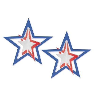 Beistle Club Pack of 24 Blue, Silver and Red Foil 3-D Hanging Patriotic 4th of July Stars