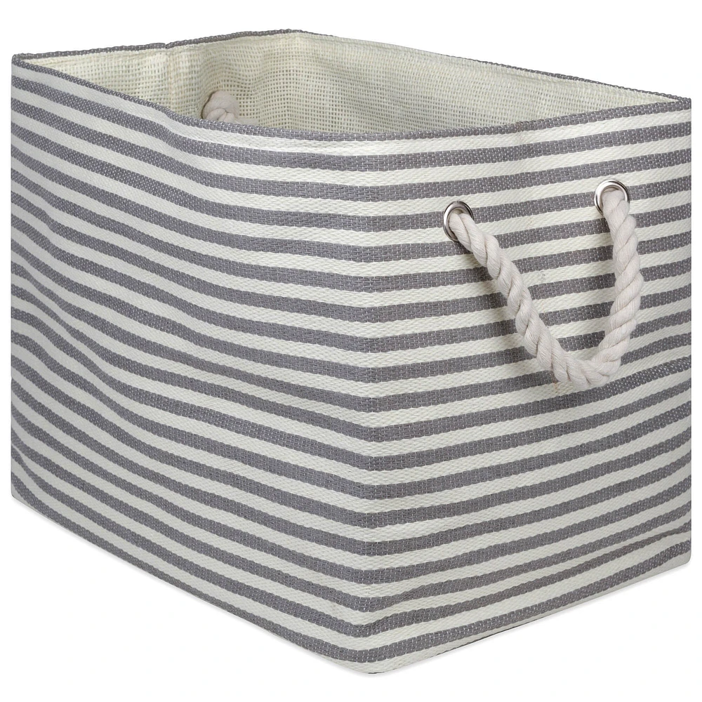 Contemporary Home Living 15" Gray and Silver Stripe Storage and Laundry Bin
