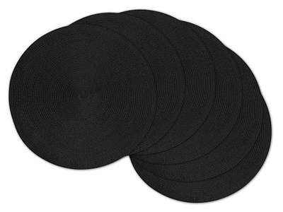 CC Home Furnishings Set of 6 Black Woven Round Placemats 15"