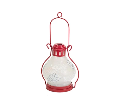 Melrose 12" Red and White Battery Operated LED Lighted Pine Cone Lantern with Timer