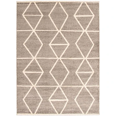 Chaudhary Living 7.75' x 10' Gray and Off White Geometric Moroccan Rectangular Area Throw Rug