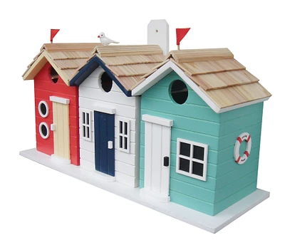 CC Outdoor Living 8.25" Fully Functional Red, White and Aqua Wooden Beach House Triple-Nest Birdhouse