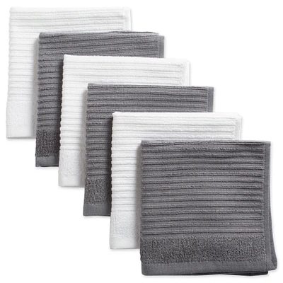 CC Home Furnishings Set of 6 Gray and White Ribbed Square Dishcloths 12"