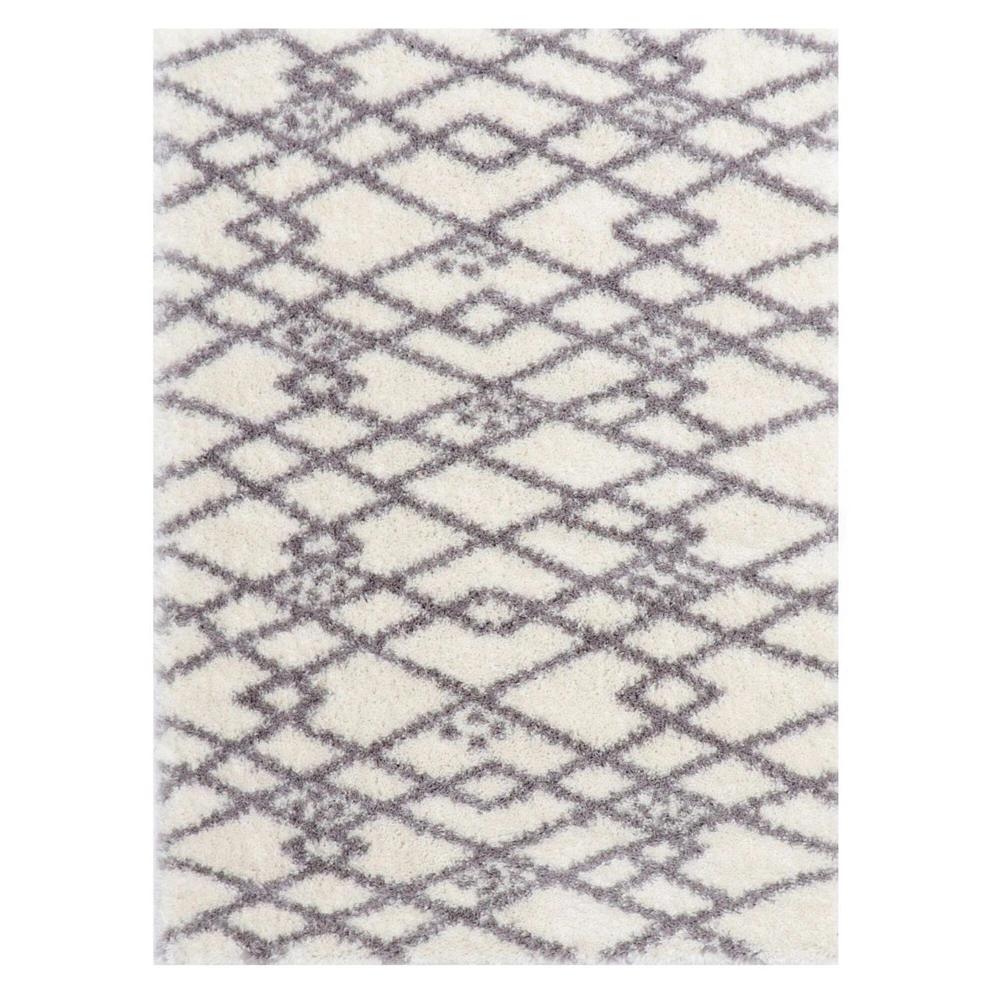 Chaudhary Living 7.75' x 10' Gray and Cream Moroccan Geometric Rectangular Shag Area Throw Rug