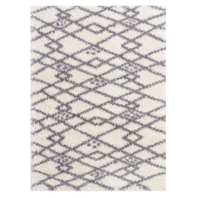 Chaudhary Living 7.75' x 10' Gray and Cream Moroccan Geometric Rectangular Shag Area Throw Rug