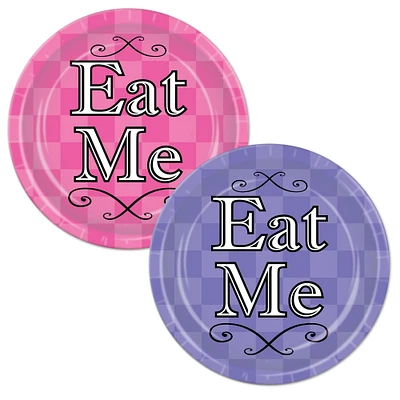 Party Central Club Pack of 96 Pink and Purple Disposable "Eat Me" Paper Party Banquet Dinner Plates 7"