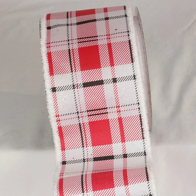 The Ribbon People Red and White Plaid Wired Edge Craft Ribbon 4" x 20 yards